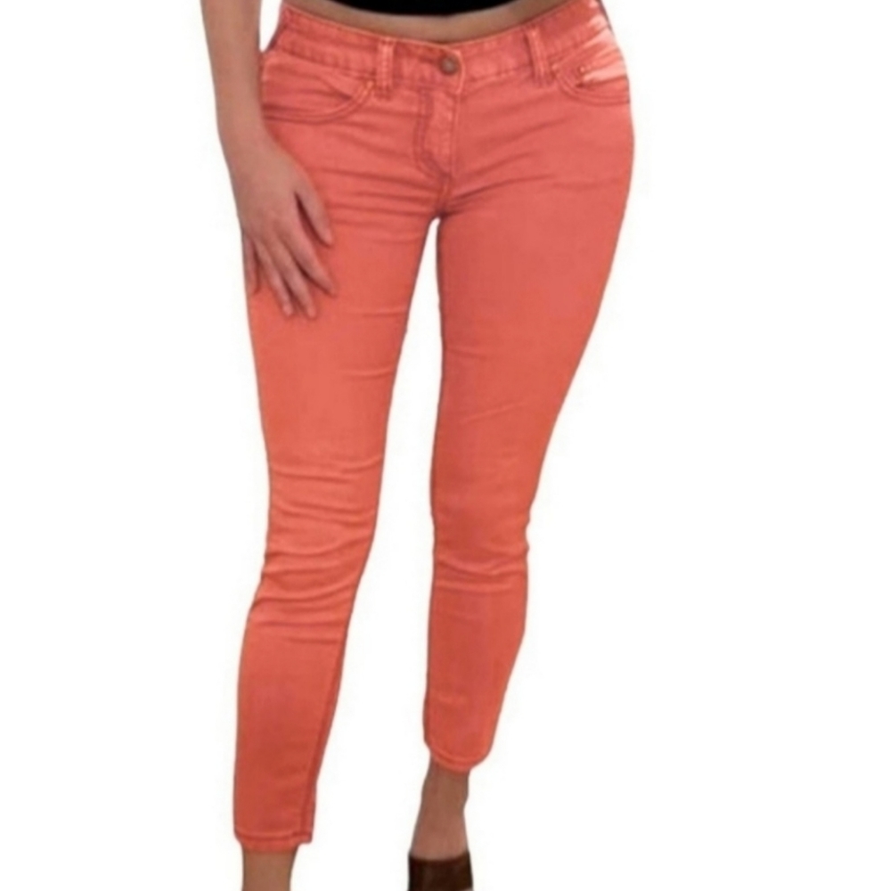 Free People Peach Salmon Orange Stretchy 5 Pocket Skinny Jeans sz 27